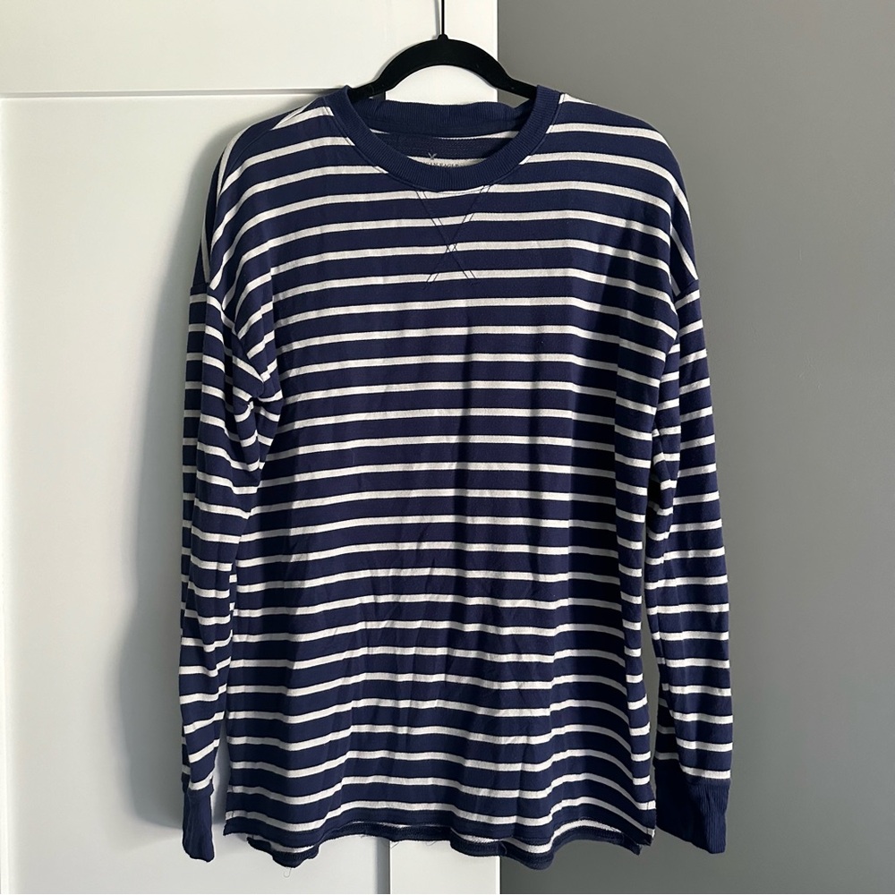 American Eagle Outfitters Long Sleeve Top Navy White Steiped